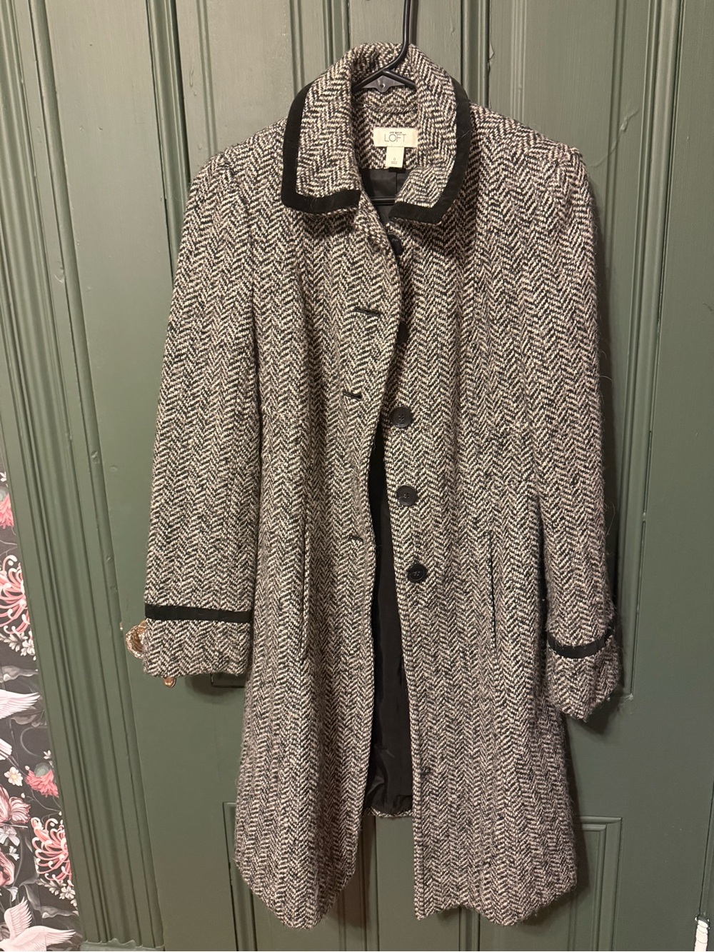 LOFT Black & White Herringbone Pea Coat